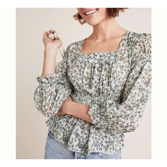 Anthropologie Ranna Gill Lutyens Floral Blouse Women Small Chiffon Top - Picture 1 of 15